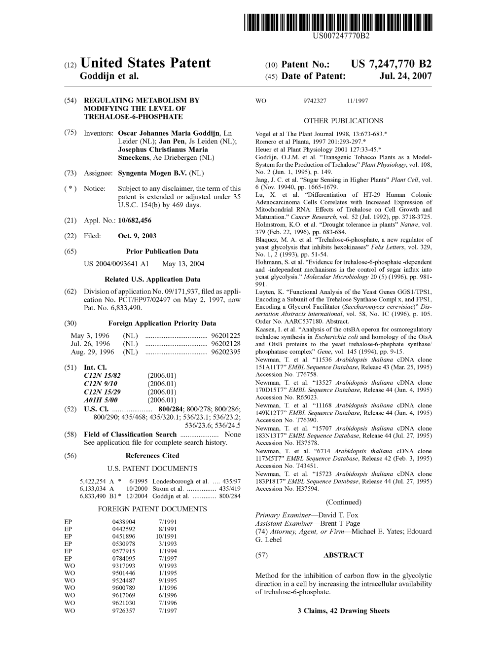 (12) United States Patent (10) Patent No.: US 7,247,770 B2 Goddijn Et Al