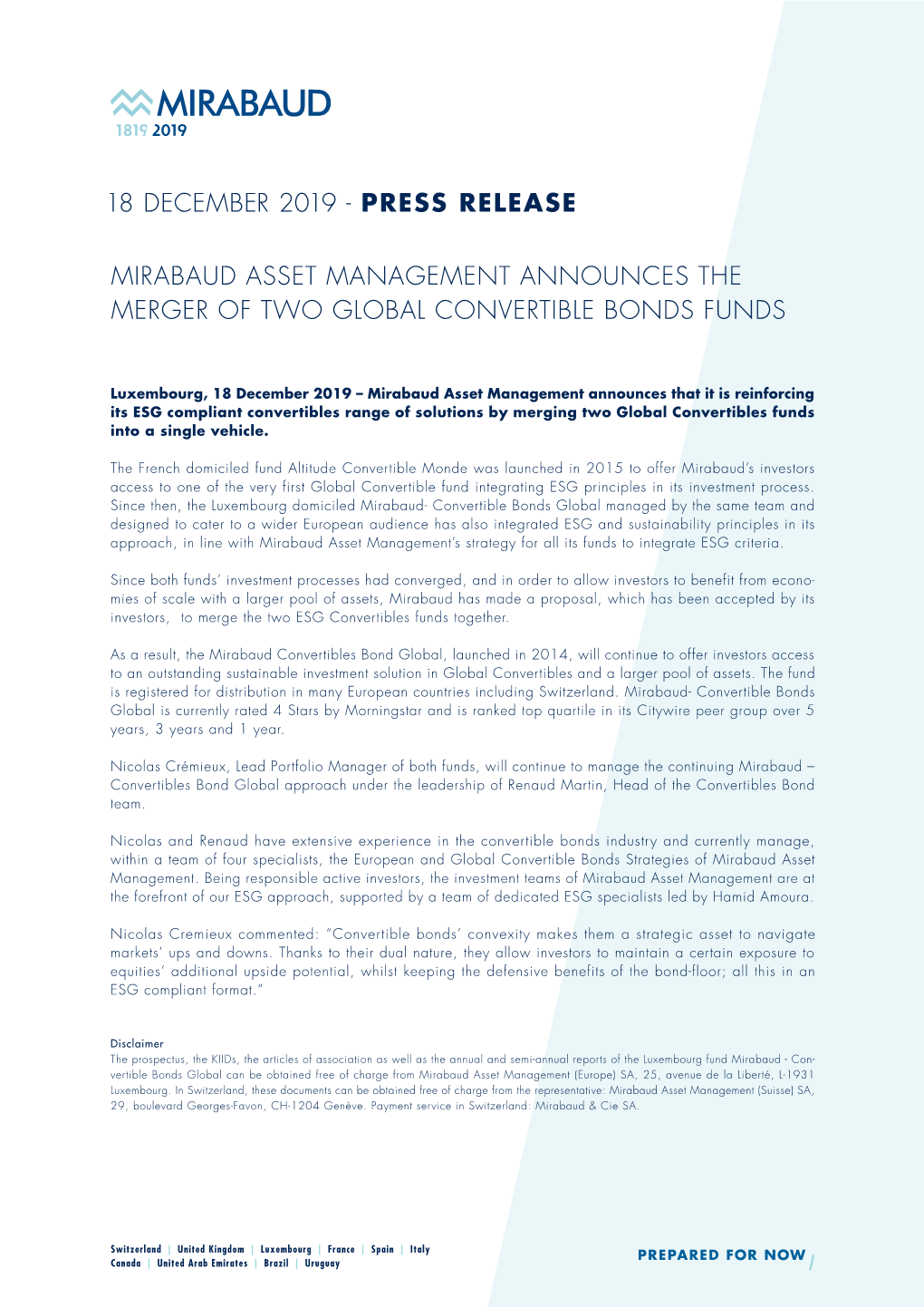 18 December 2019 - Press Release