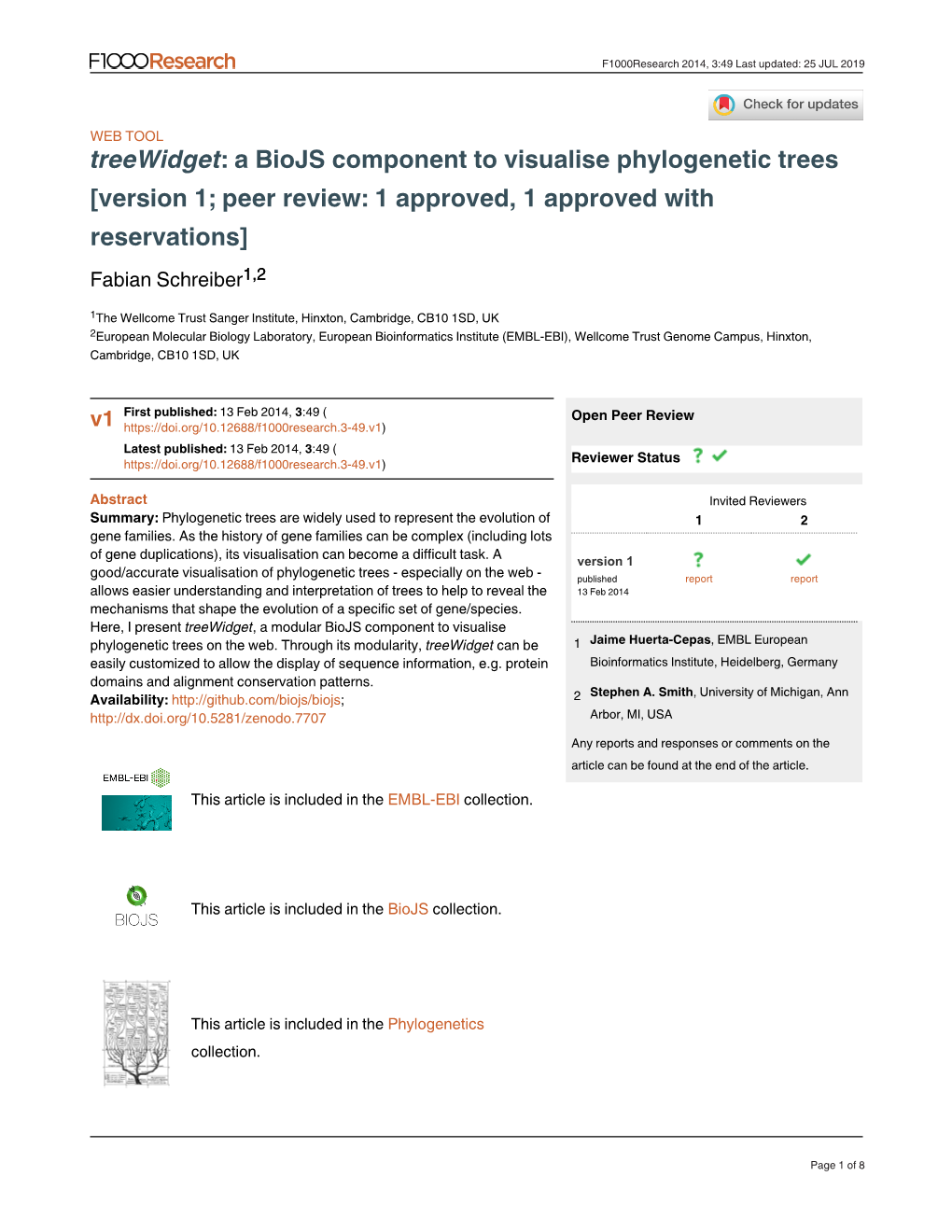 A Biojs Component to Visualise Phylogenetic Trees Treewidget