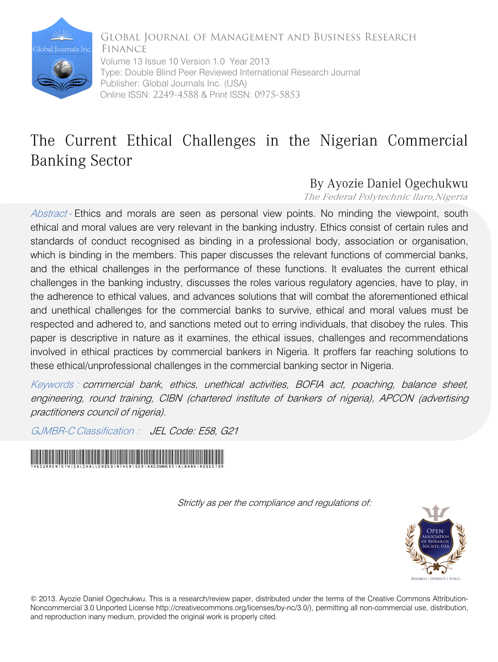 The Current Ethical Challenges in the Nigerian Commercial Banking Sector