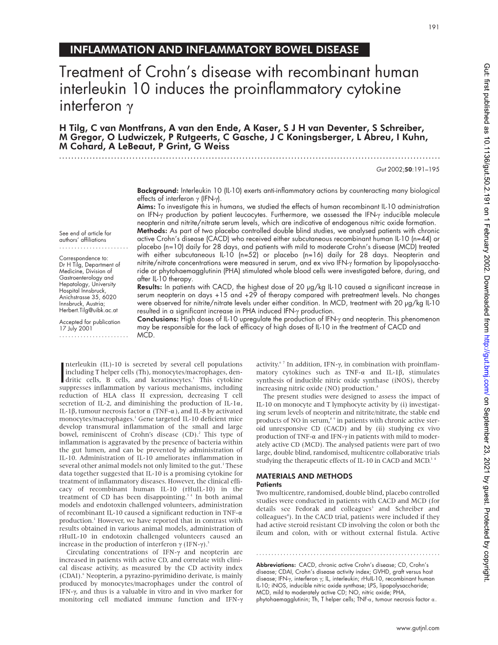 Treatment of Crohn's Disease with Recombinant Human Interleukin 10