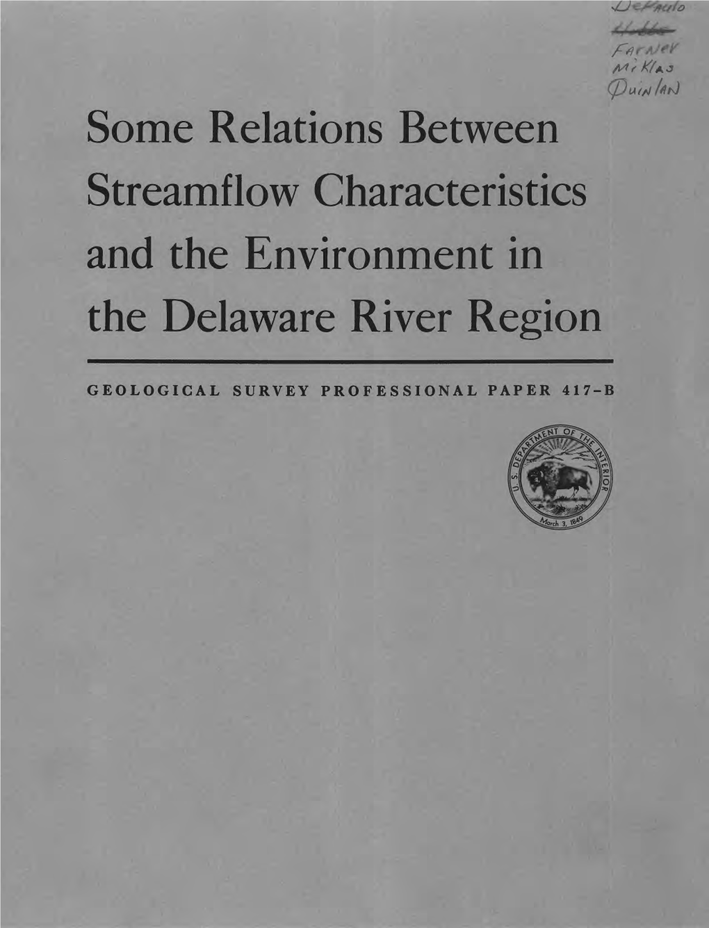 Some Relations Between Streamflow Characteristics and the Environment in the Delaware River Region