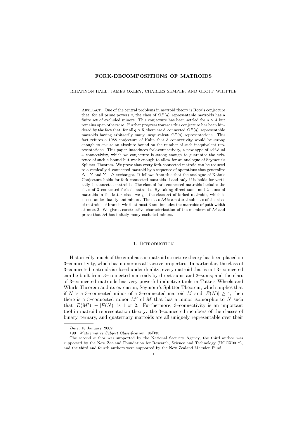 Fork-Decompositions of Matroids