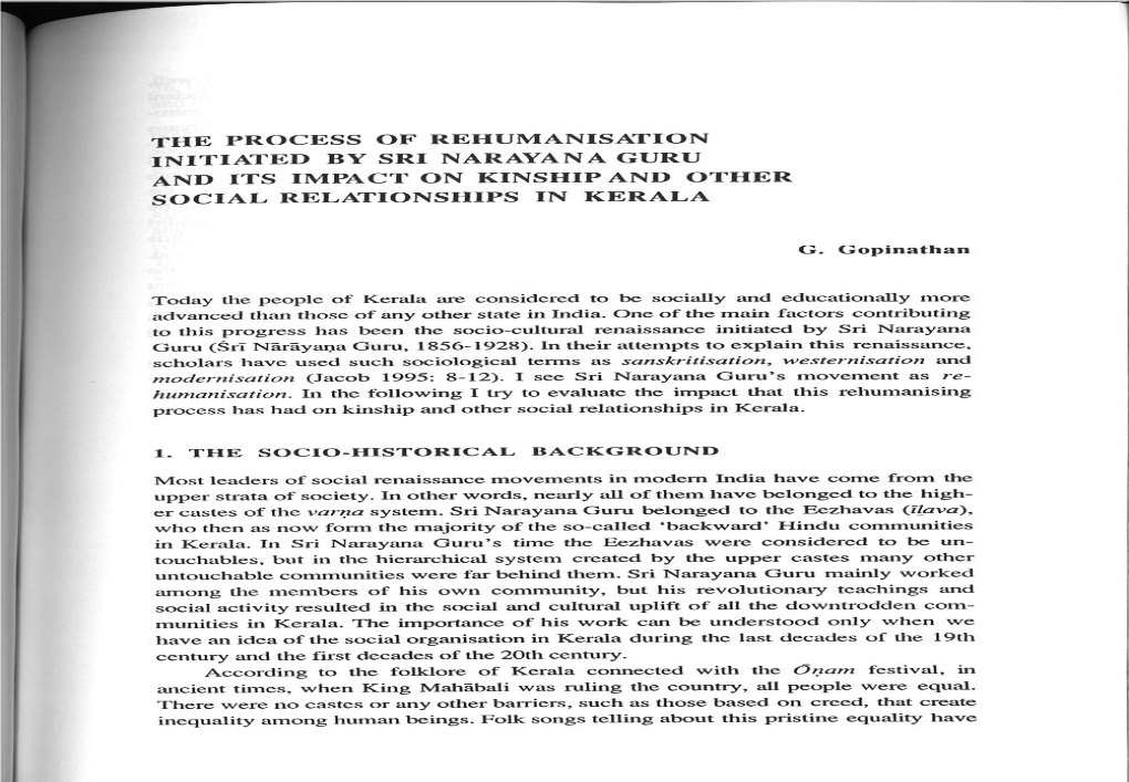 The Process of Rehumanisation Initiatbd by Sri Narayana Guru and Its Impact on Kinship and Other Soctal Relationships in Kerala