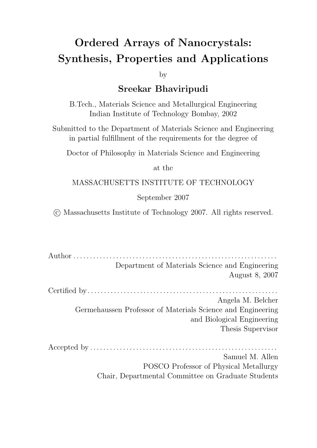 Synthesis, Properties and Applications