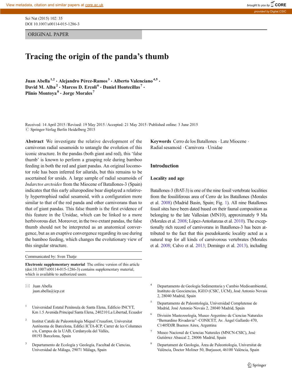 Tracing the Origin of the Panda's Thumb