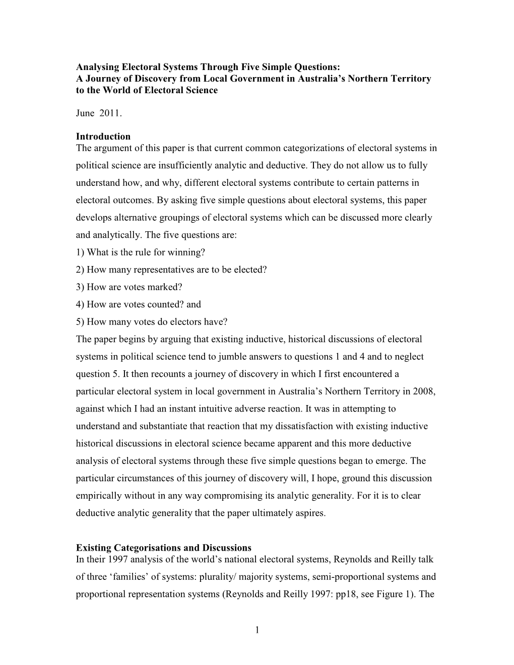 1 Analysing Electoral Systems Through