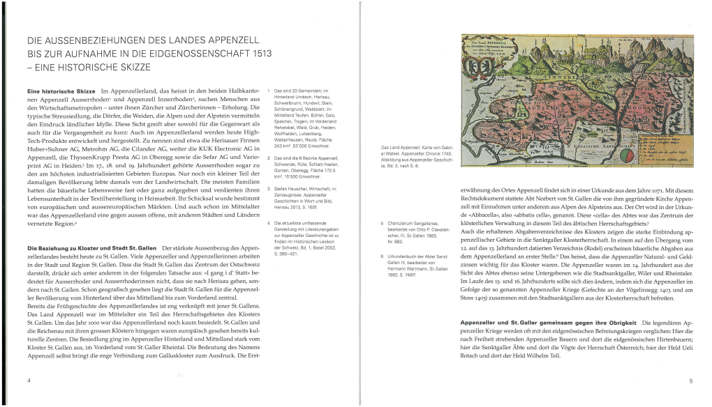 Die Aussenbeziehungen Des Landes Appenzell Bis Zur Aufnahme in Die Eidgenossenschaft 1513 - Eine Historische Skizze
