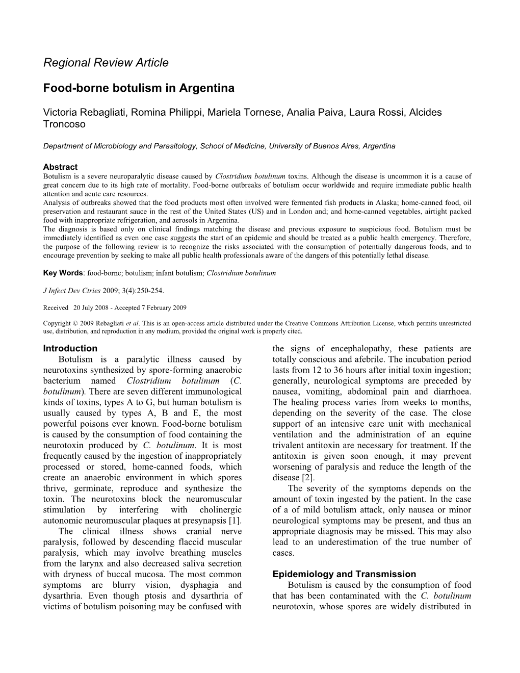 Regional Review Article Food-Borne Botulism in Argentina