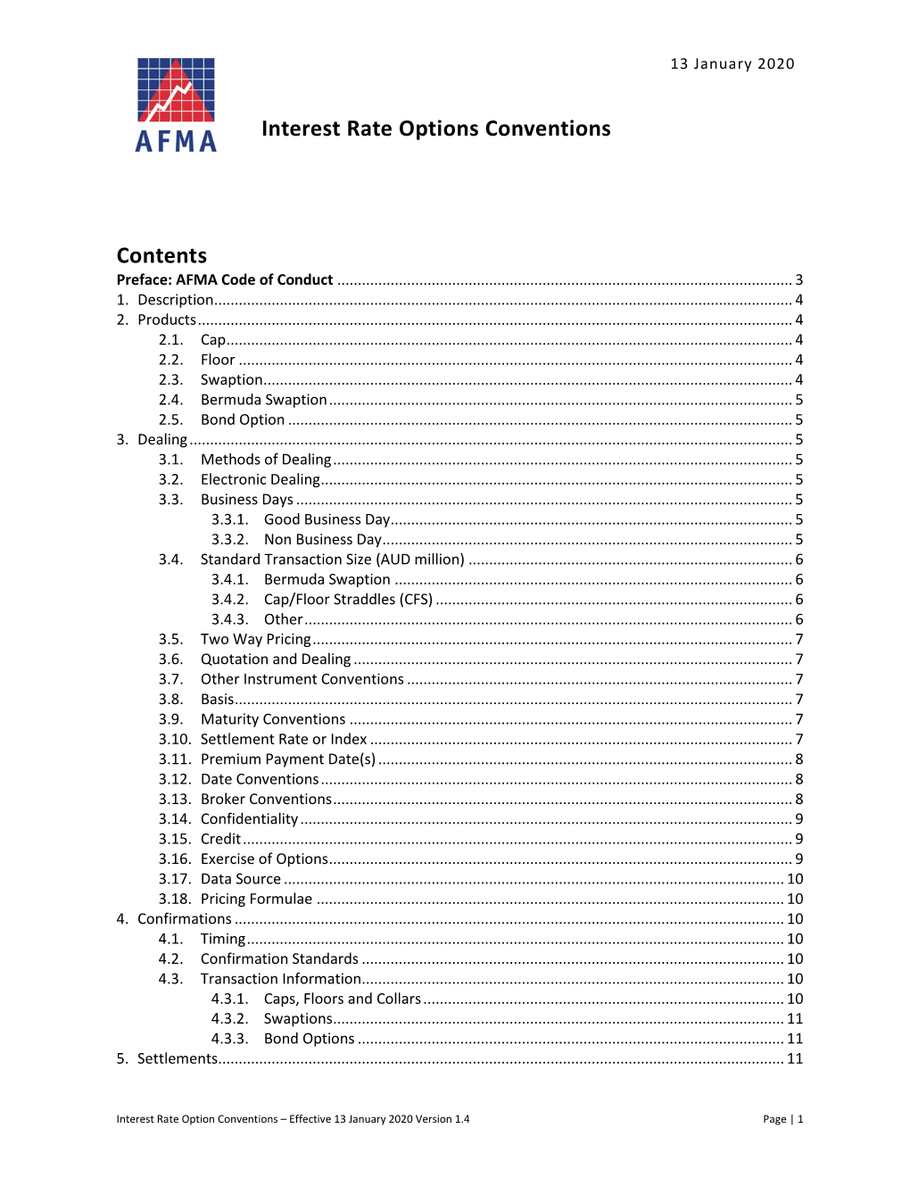 Interest Rate Options Conventions Contents