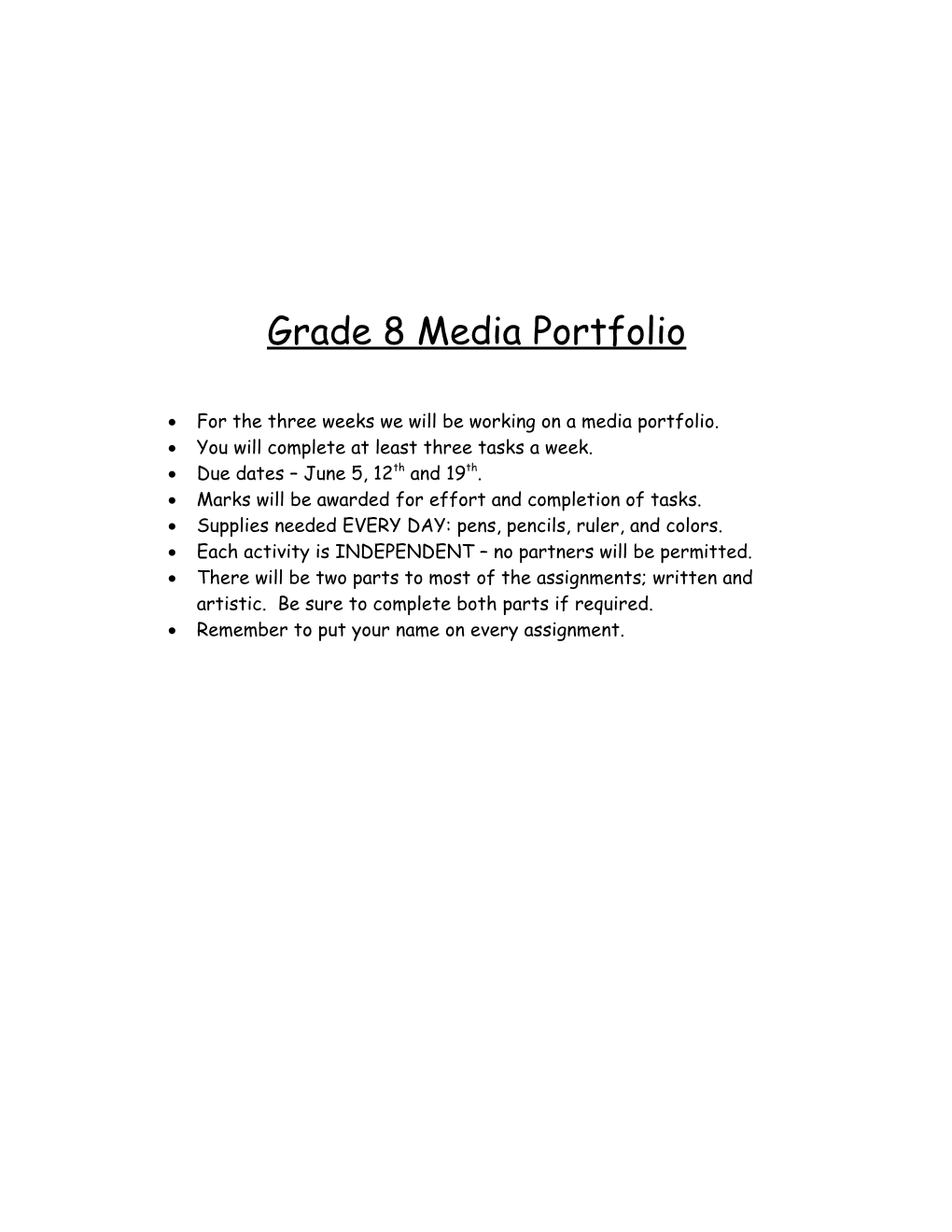 Grade 7 Media Portfolio