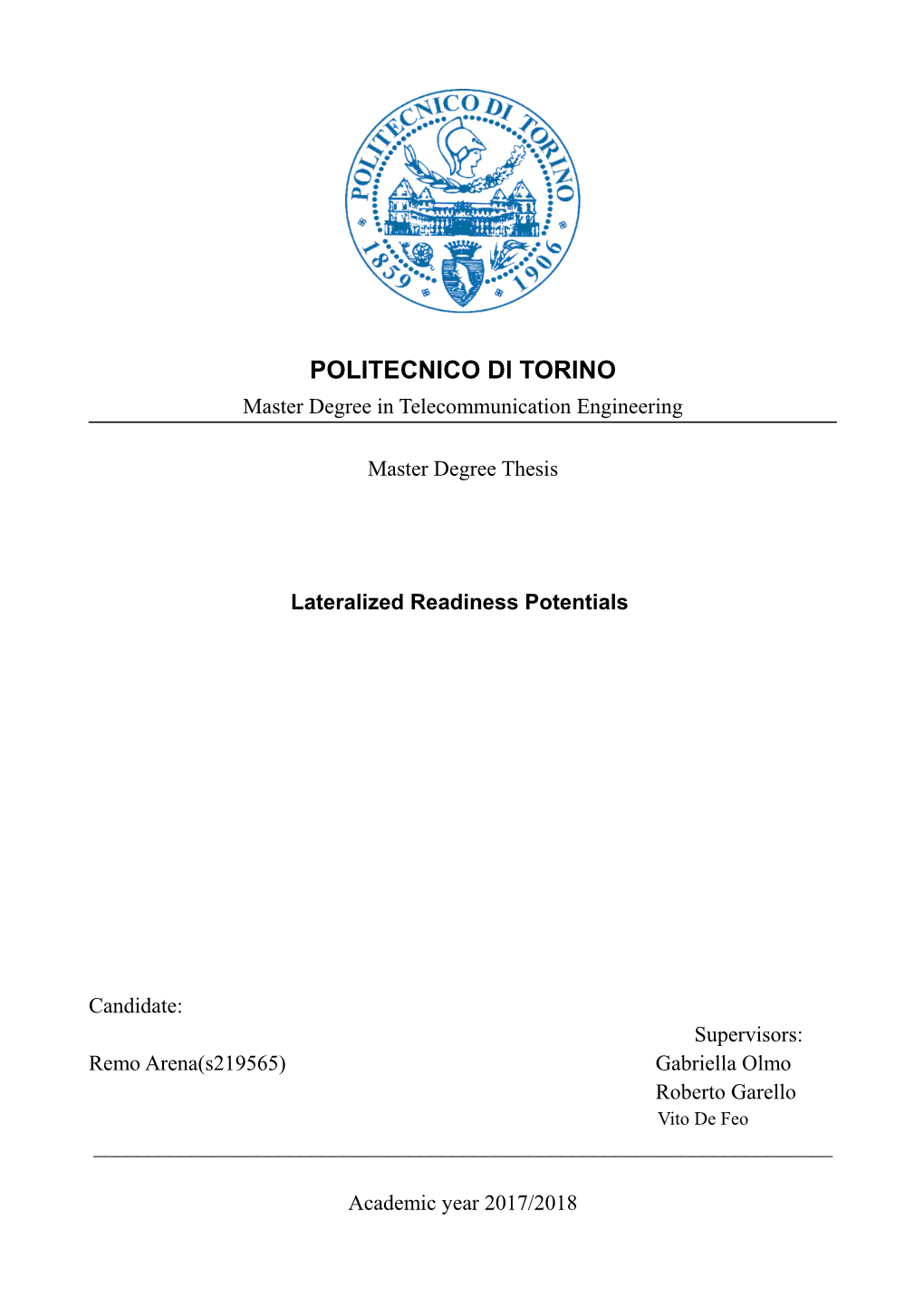 POLITECNICO DI TORINO Master Degree in Telecommunication Engineering