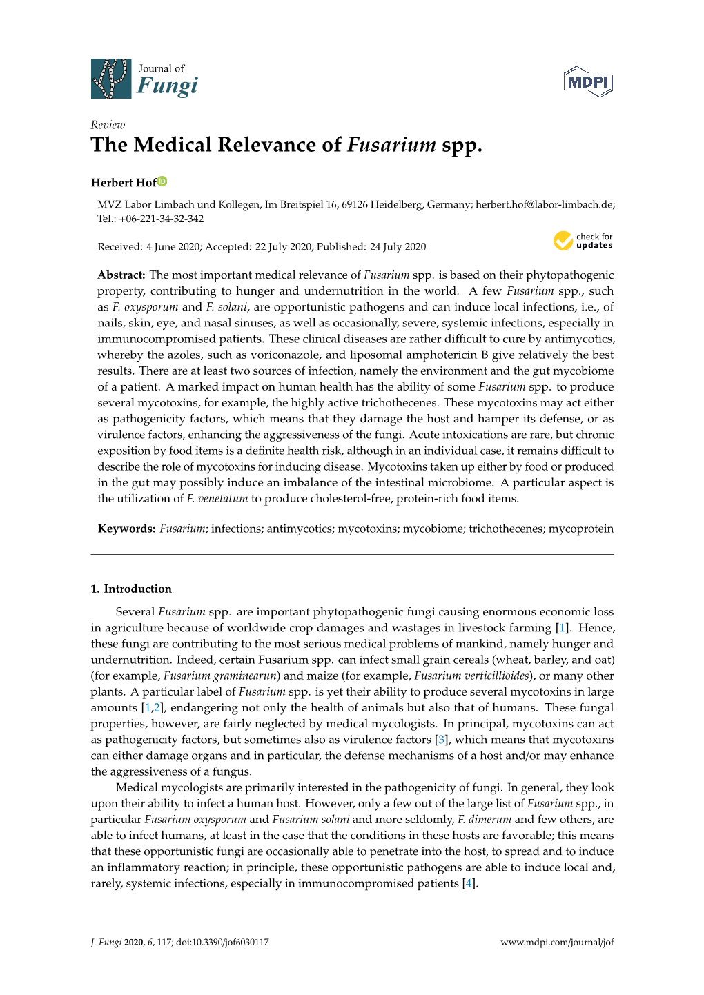 The Medical Relevance of Fusarium Spp