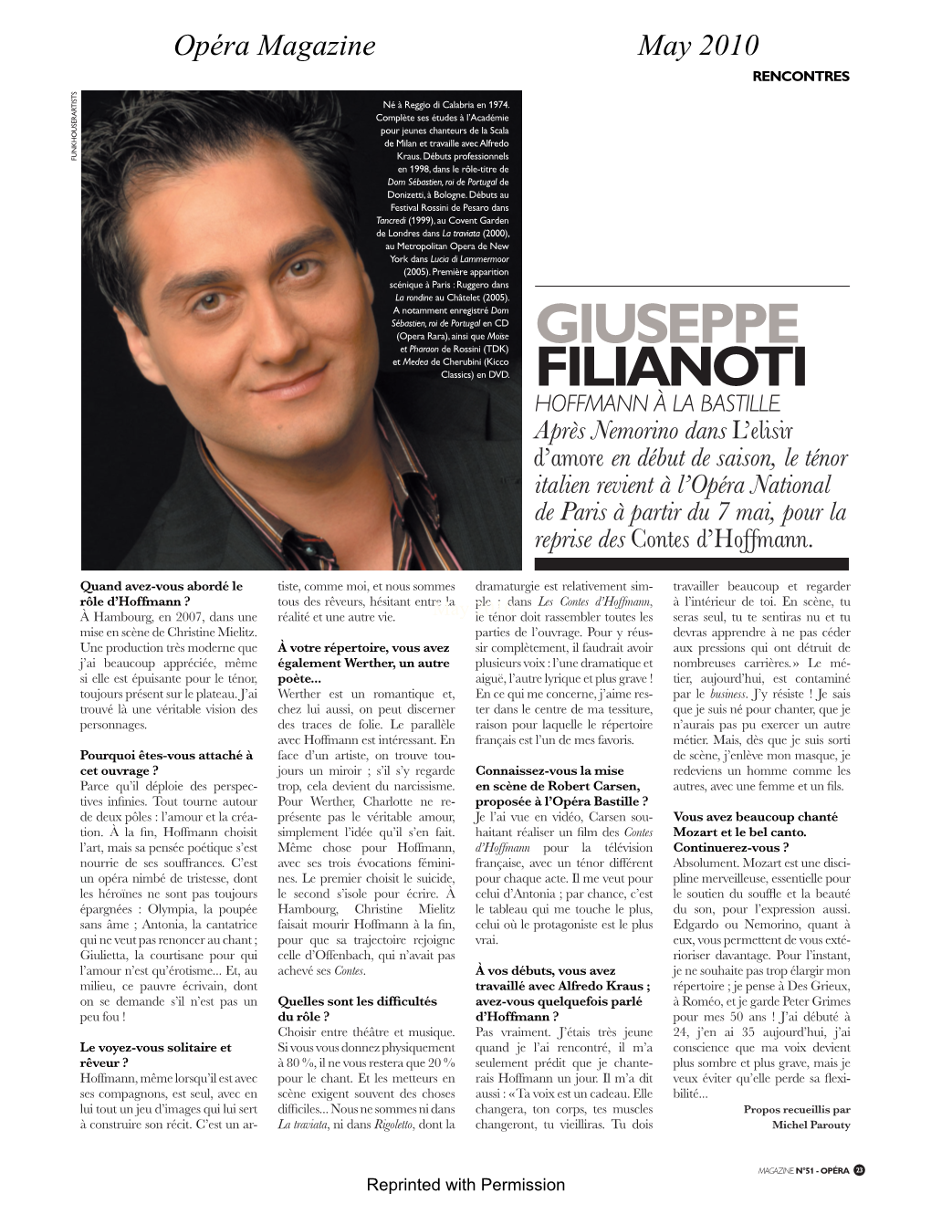 Opéra Magazine May 2010 RENCONTRES