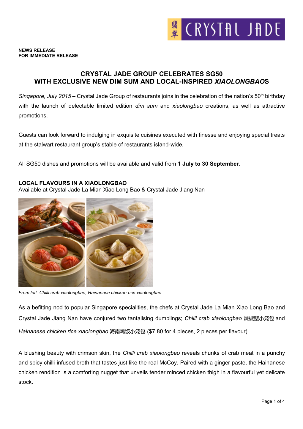 SG50 Specials at Crystal Jade Restaurants