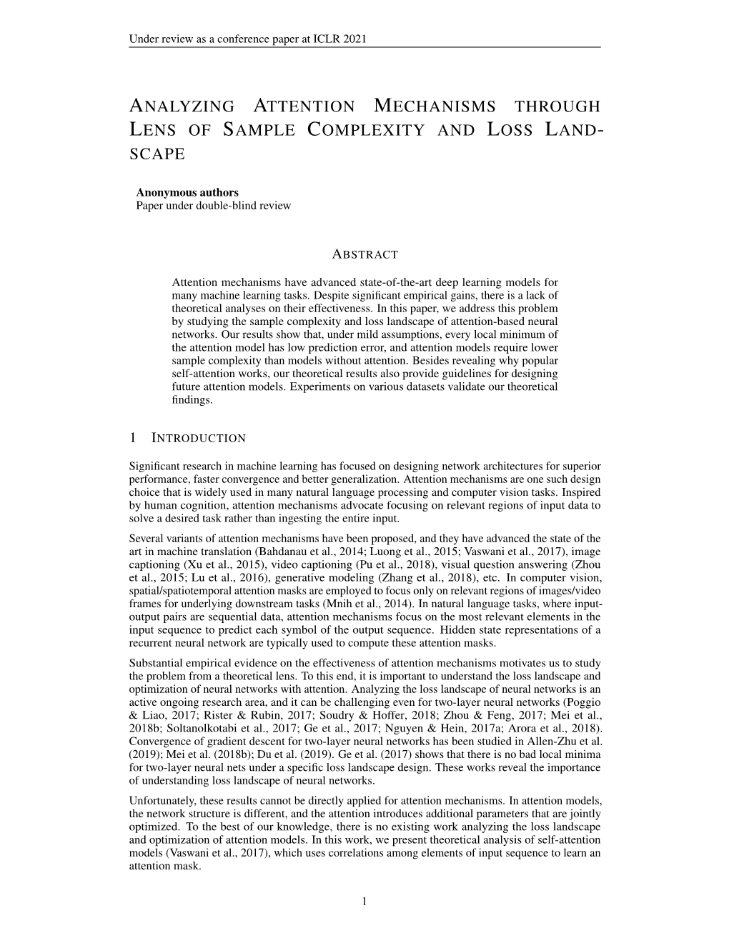 Analyzing Attention Mechanisms Through Lens of Sample Complexity and Loss Land