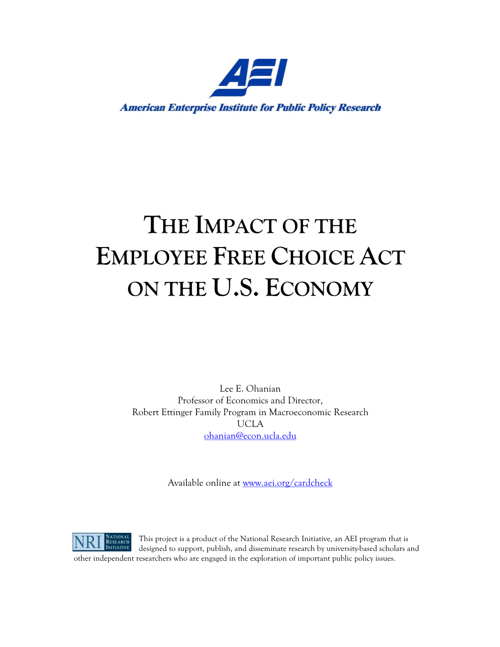 The Impact of the Employee Free Choice Act on the U.S. Economy