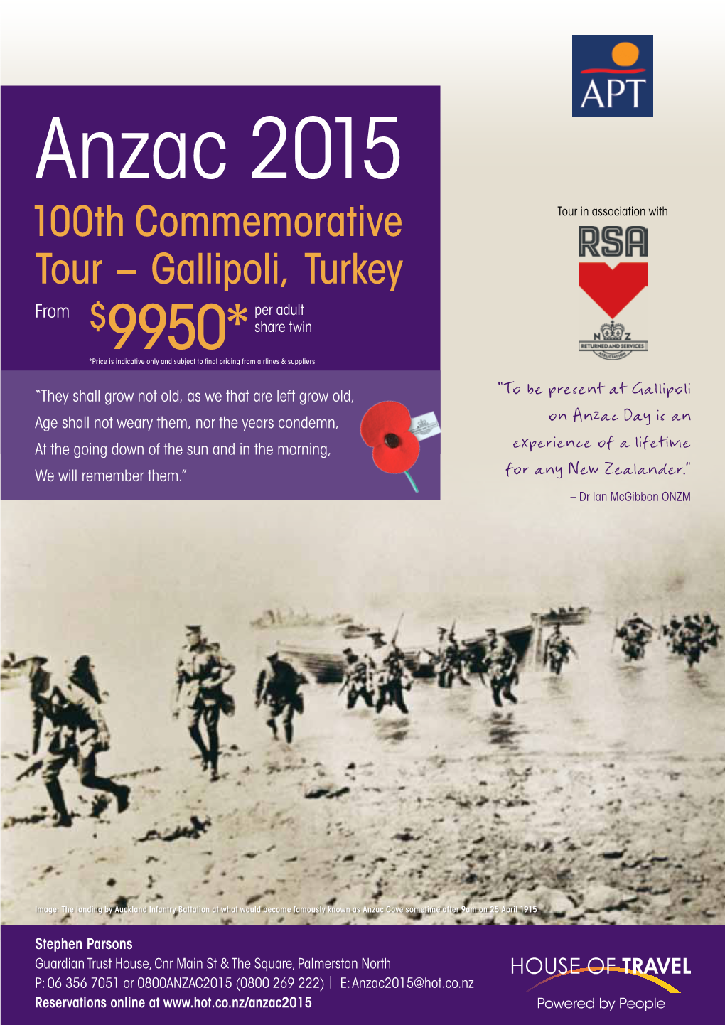 Gallipoli, Turkey from Per Adult $9950* Share Twin *Price Is Indicative Only and Subject to Final Pricing from Airlines & Suppliers