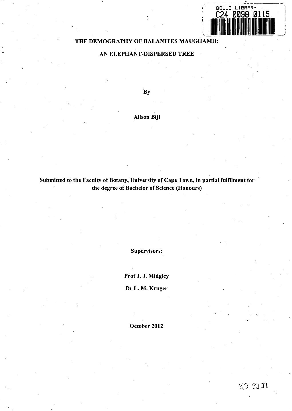 The Demography of Balanites Maughamii :An Elephant-Dispersed