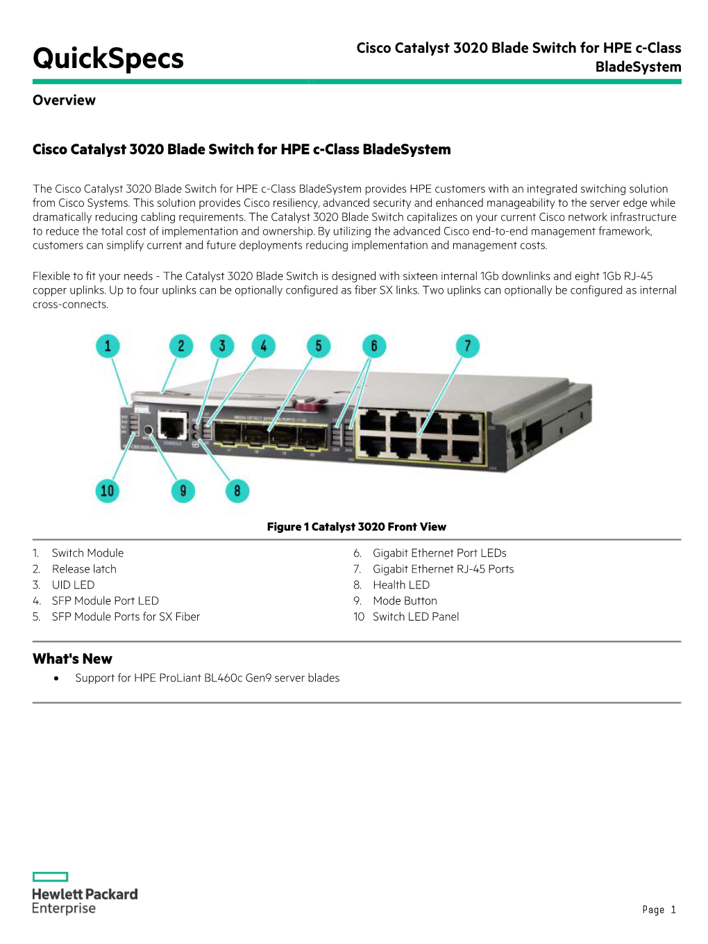 Cisco Catalyst 3020 Blade Switch for HPE C-Class Bladesystem