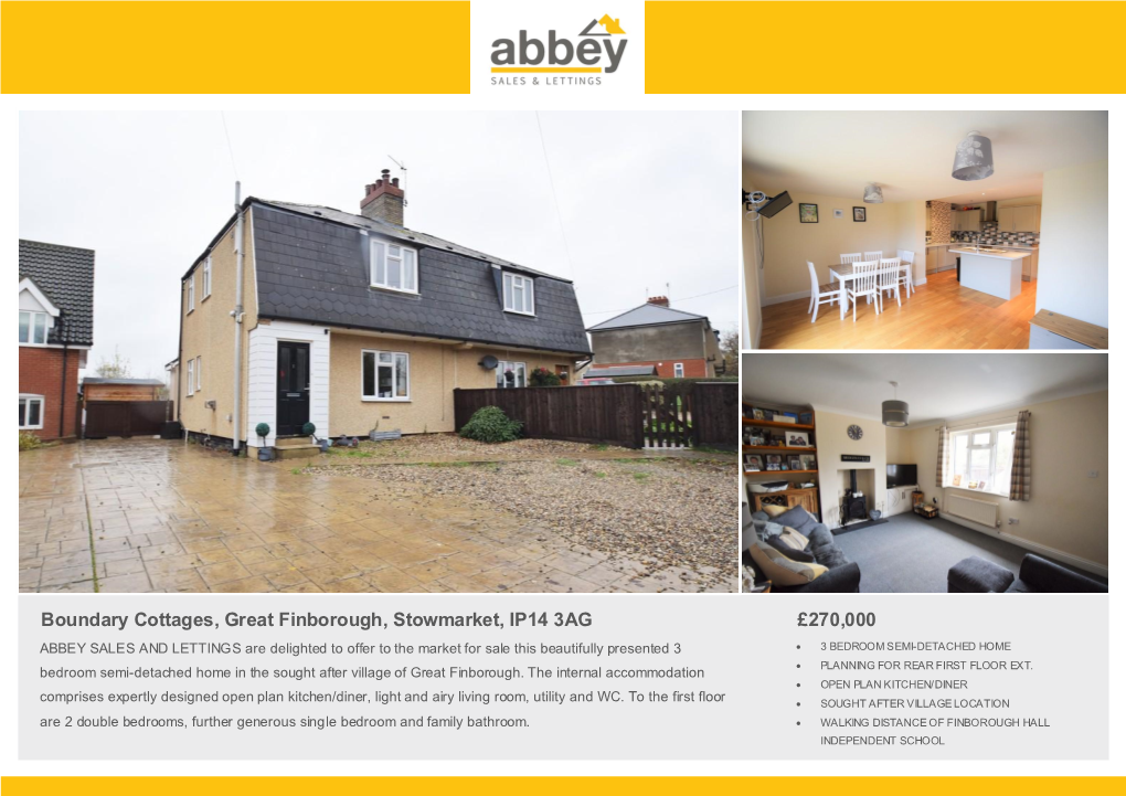 Boundary Cottages, Great Finborough, Stowmarket, IP14 3AG £270,000