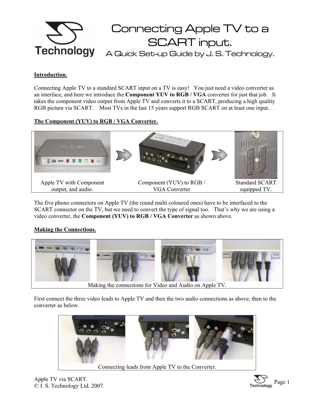 Connecting Apple TV to a SCART Input. a Quick Set-Up Guide by J