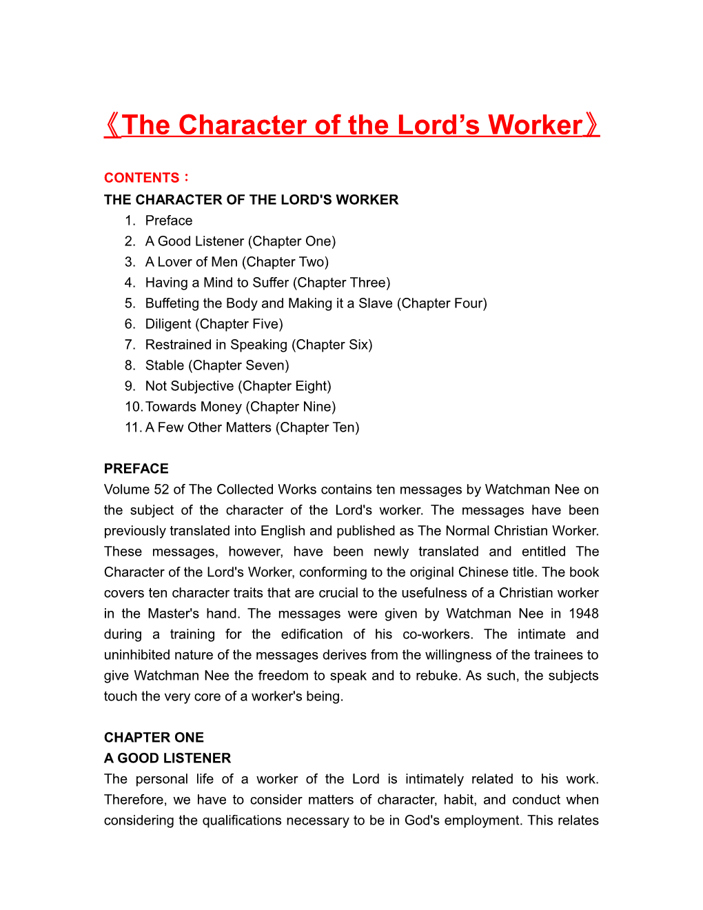 The Character of the Lord S Worker