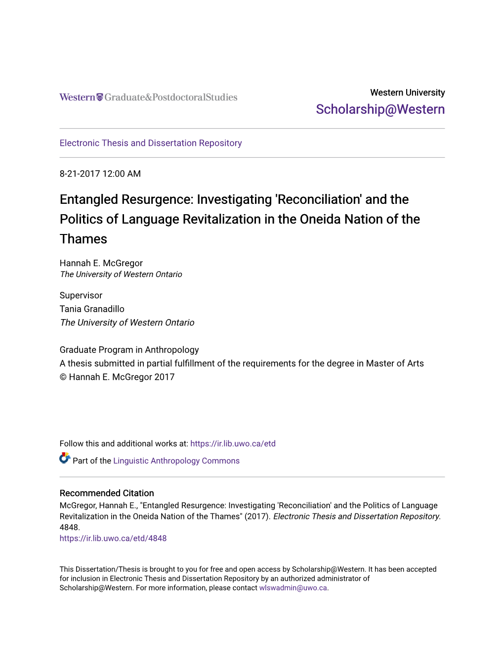 'Reconciliation' and the Politics of Language Revitalization in the Oneida Nation of the Thames