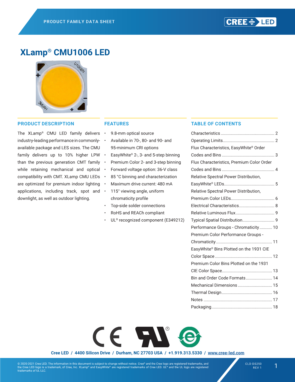 Xlamp CMU1006 LED Data Sheet