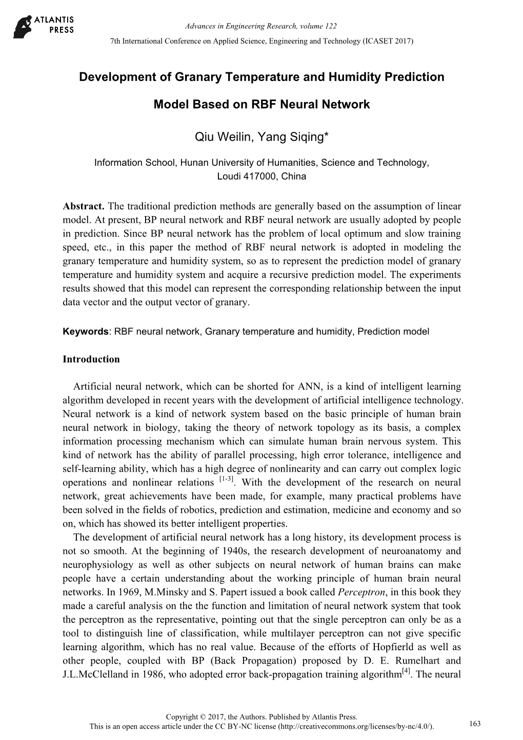 Development of Granary Temperature and Humidity Prediction