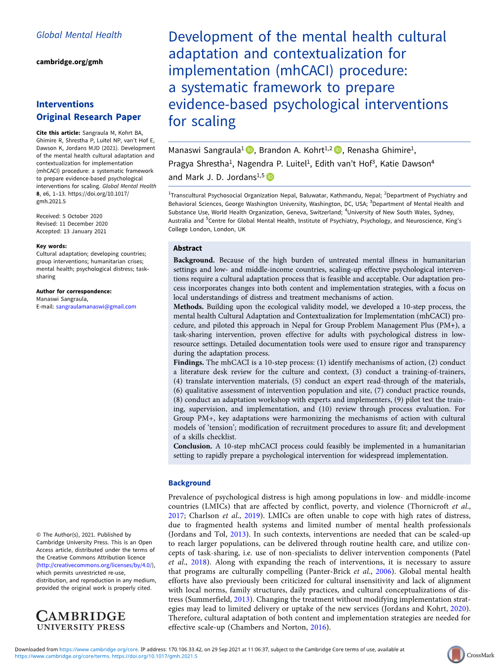 Development of the Mental Health