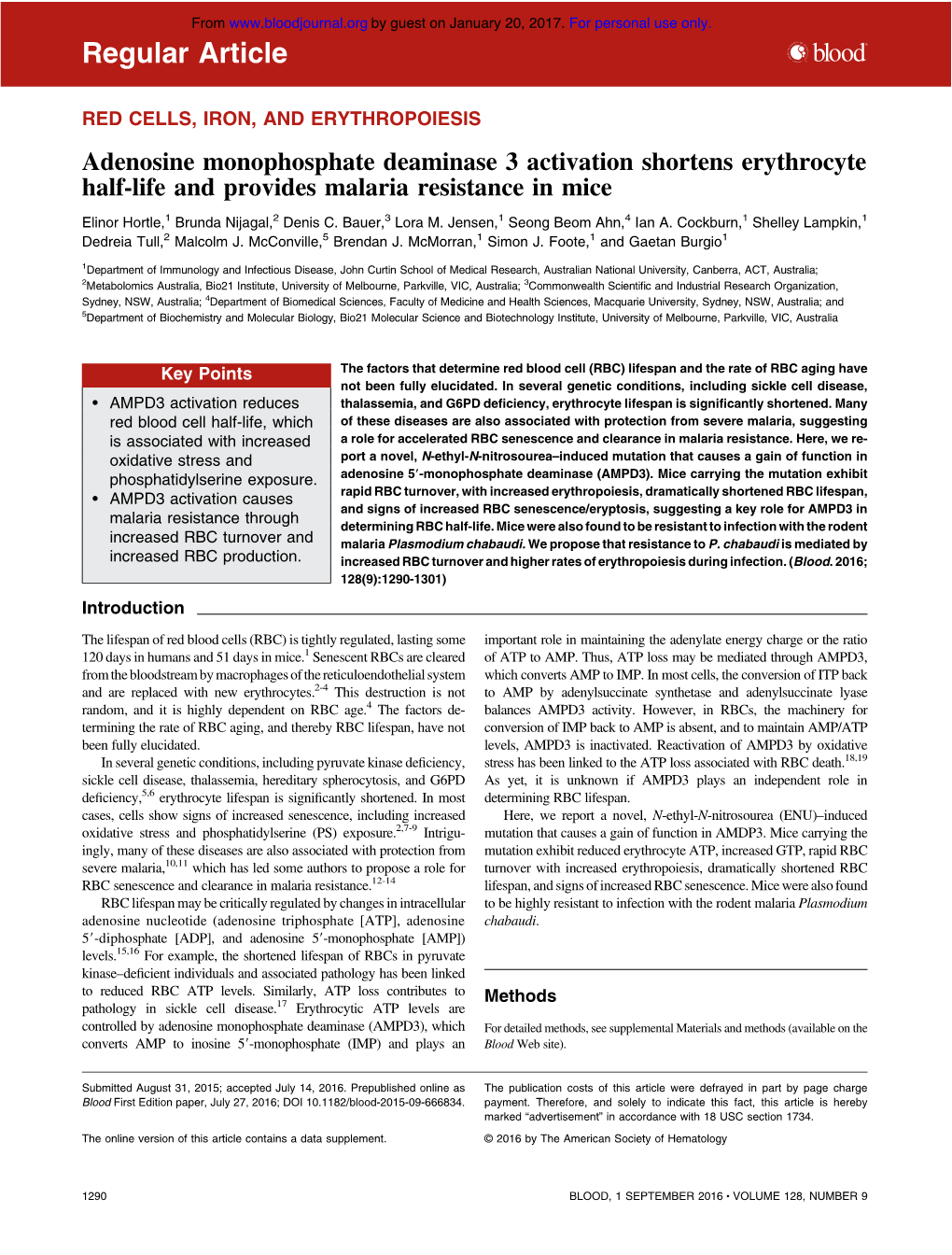 Adenosine Monophosphate Deaminase 3 Activation Shortens Erythrocyte Half-Life and Provides Malaria Resistance in Mice