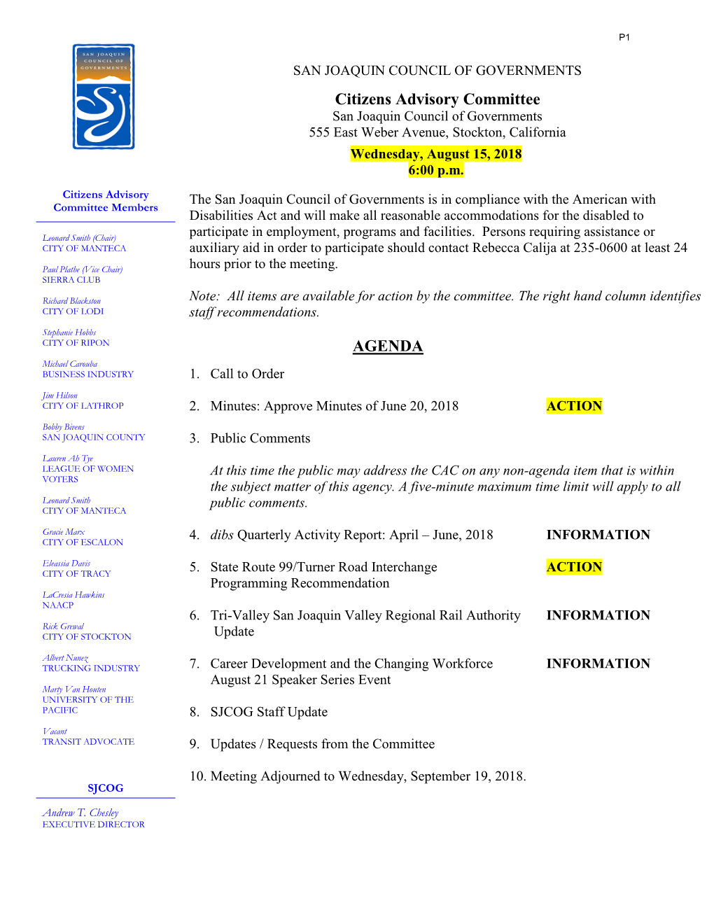 Citizens Advisory Committee AGENDA