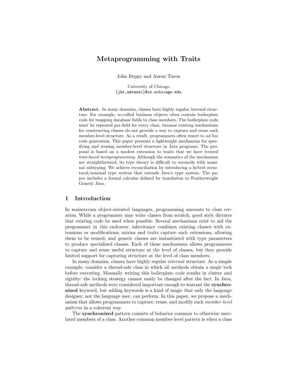 Metaprogramming with Traits