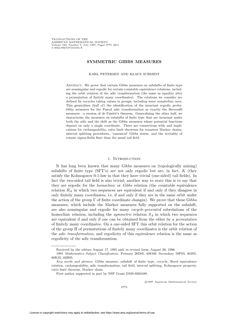 Symmetric Gibbs Measures