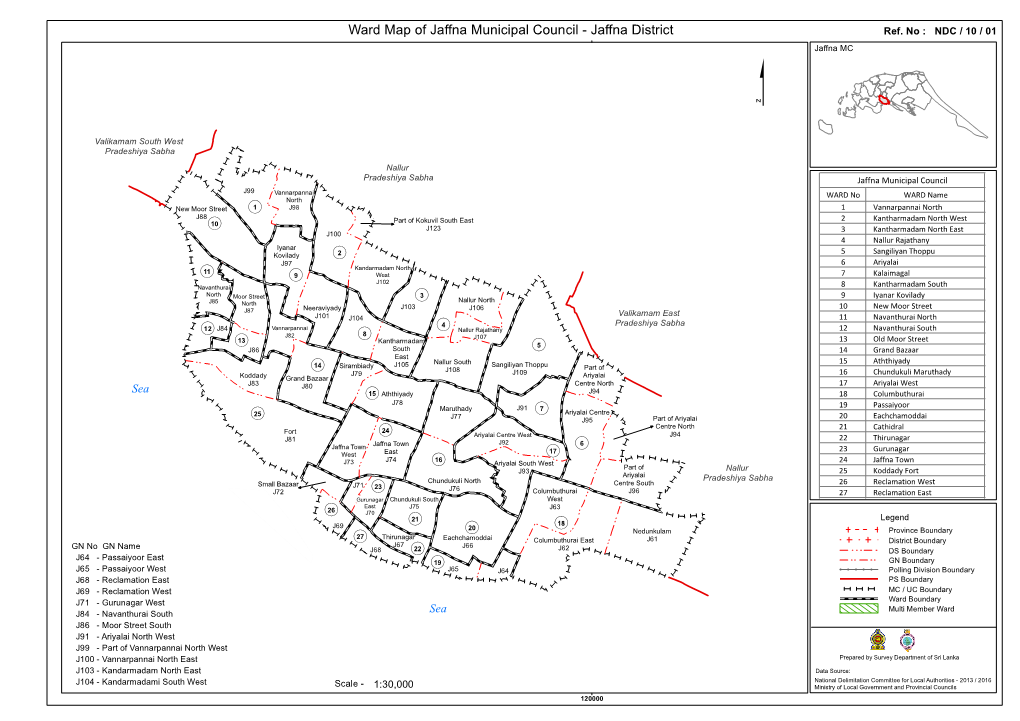 Ward Map of Jaffna Municipal Council - Jaffna District Ref