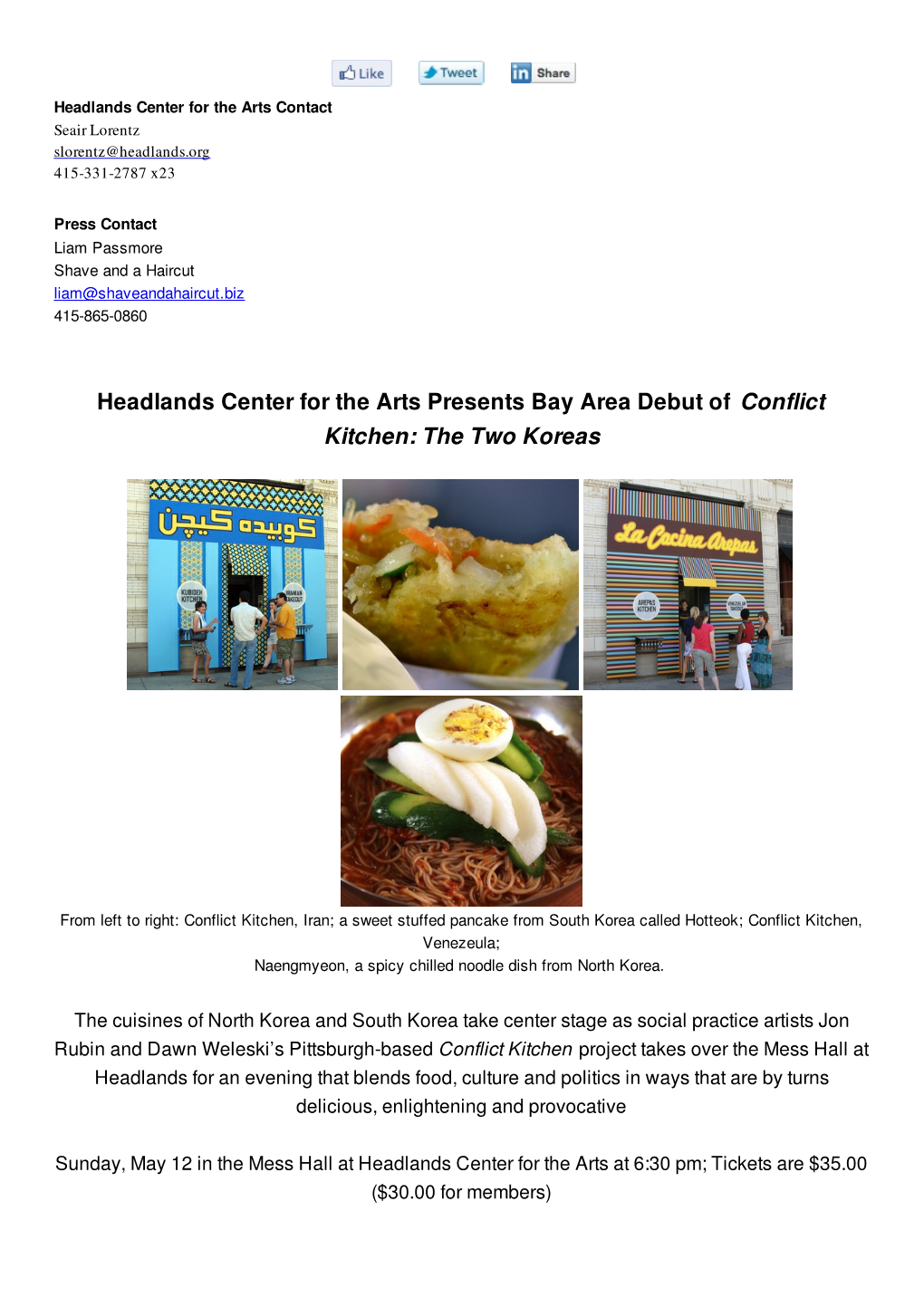 Headlands Center for the Arts Presents Bay Area Debut of Conflict Kitchen: the Two Koreas