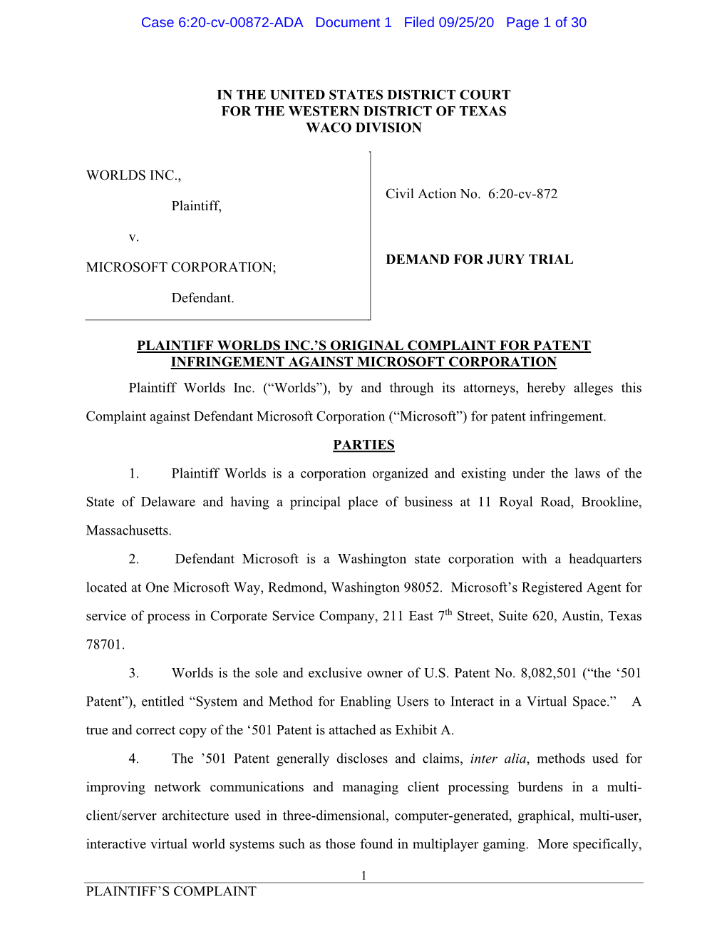 Plaintiff's Complaint in the United States District