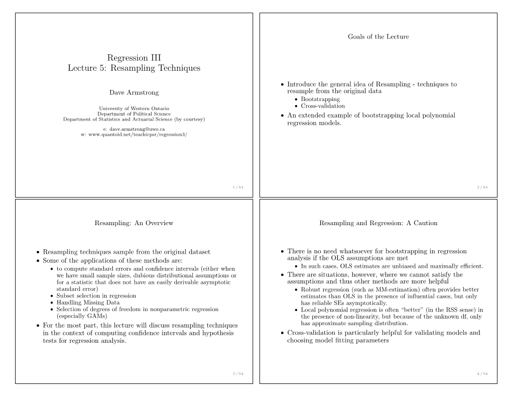 Regression III Lecture 5: Resampling Techniques