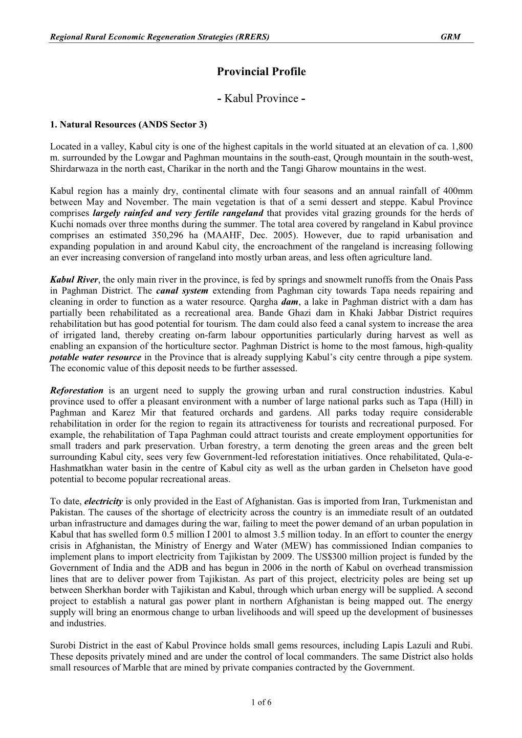 Kabul Provincial Profile