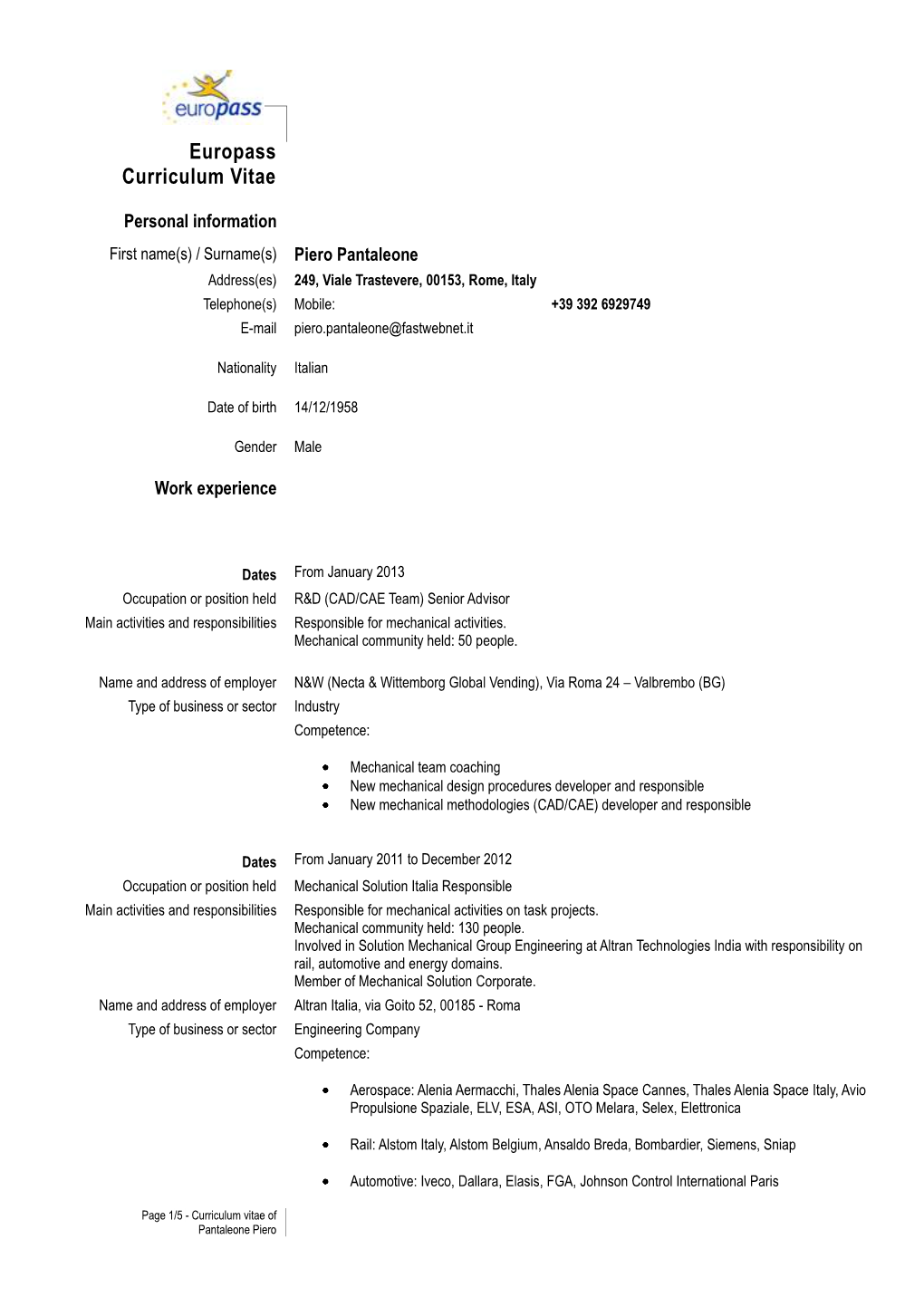 Europass Curriculum Vitae