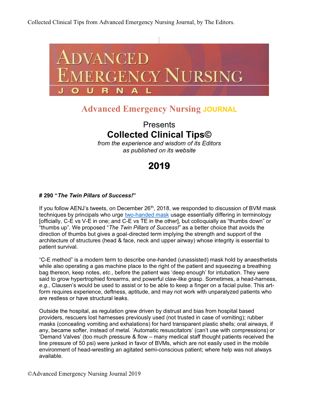 Advanced Emergency Nursing JOURNAL Collected Clinical Tips