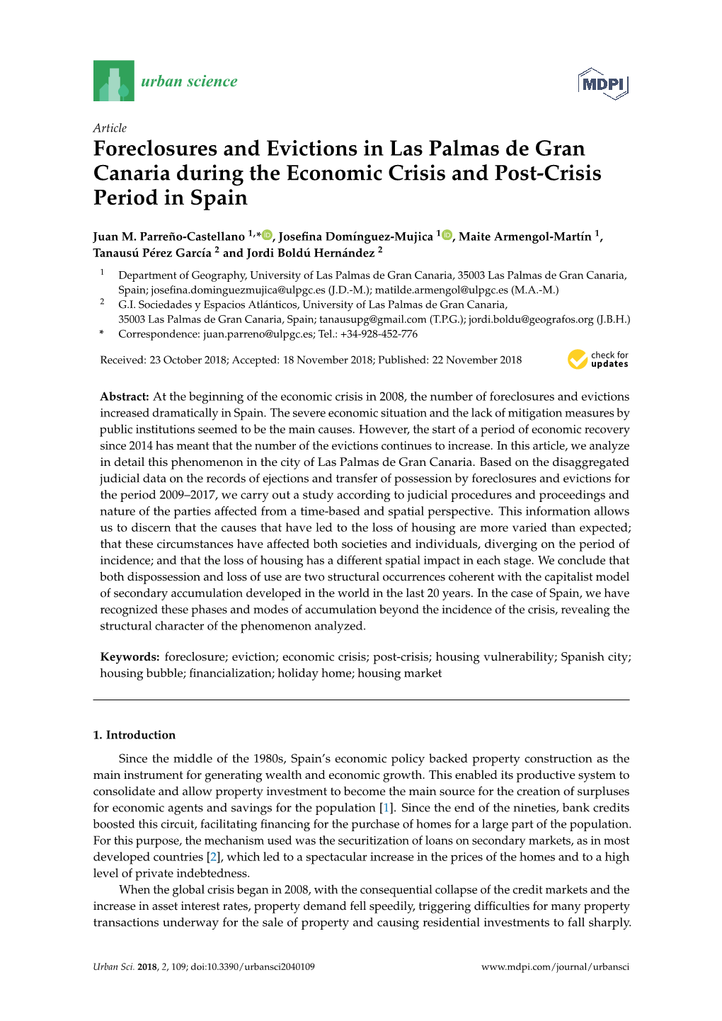 Foreclosures and Evictions in Las Palmas De Gran Canaria During the Economic Crisis and Post-Crisis Period in Spain