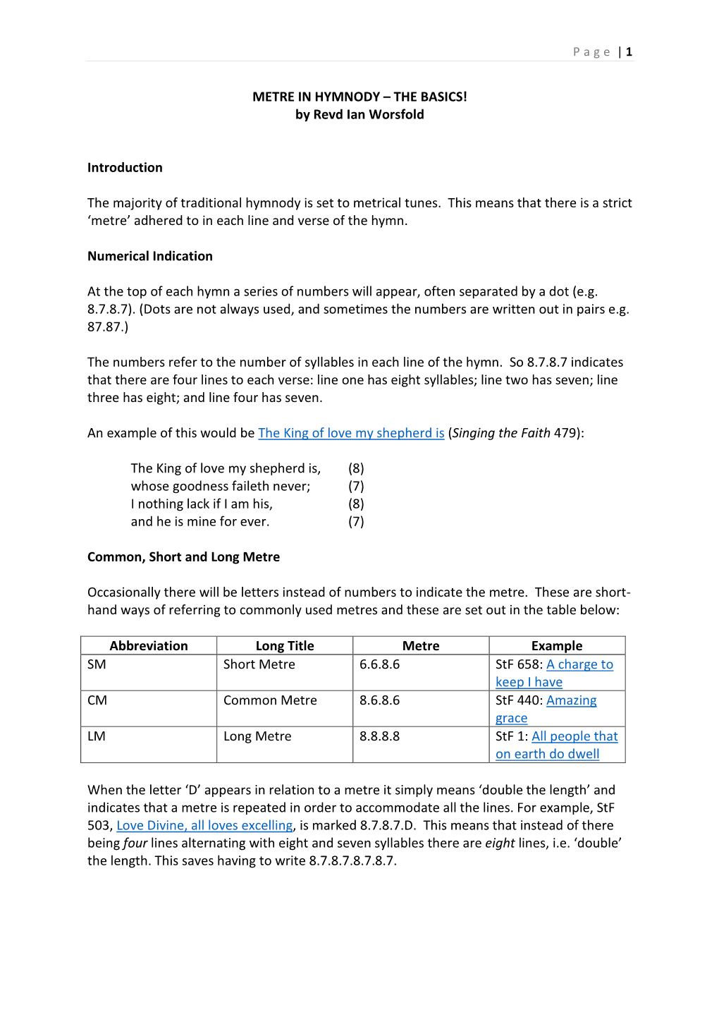 METRE in HYMNODY – the BASICS! by Revd Ian Worsfold