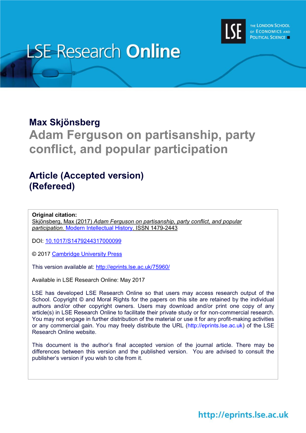 Adam Ferguson on Partisanship, Party Conflict, and Popular Participation