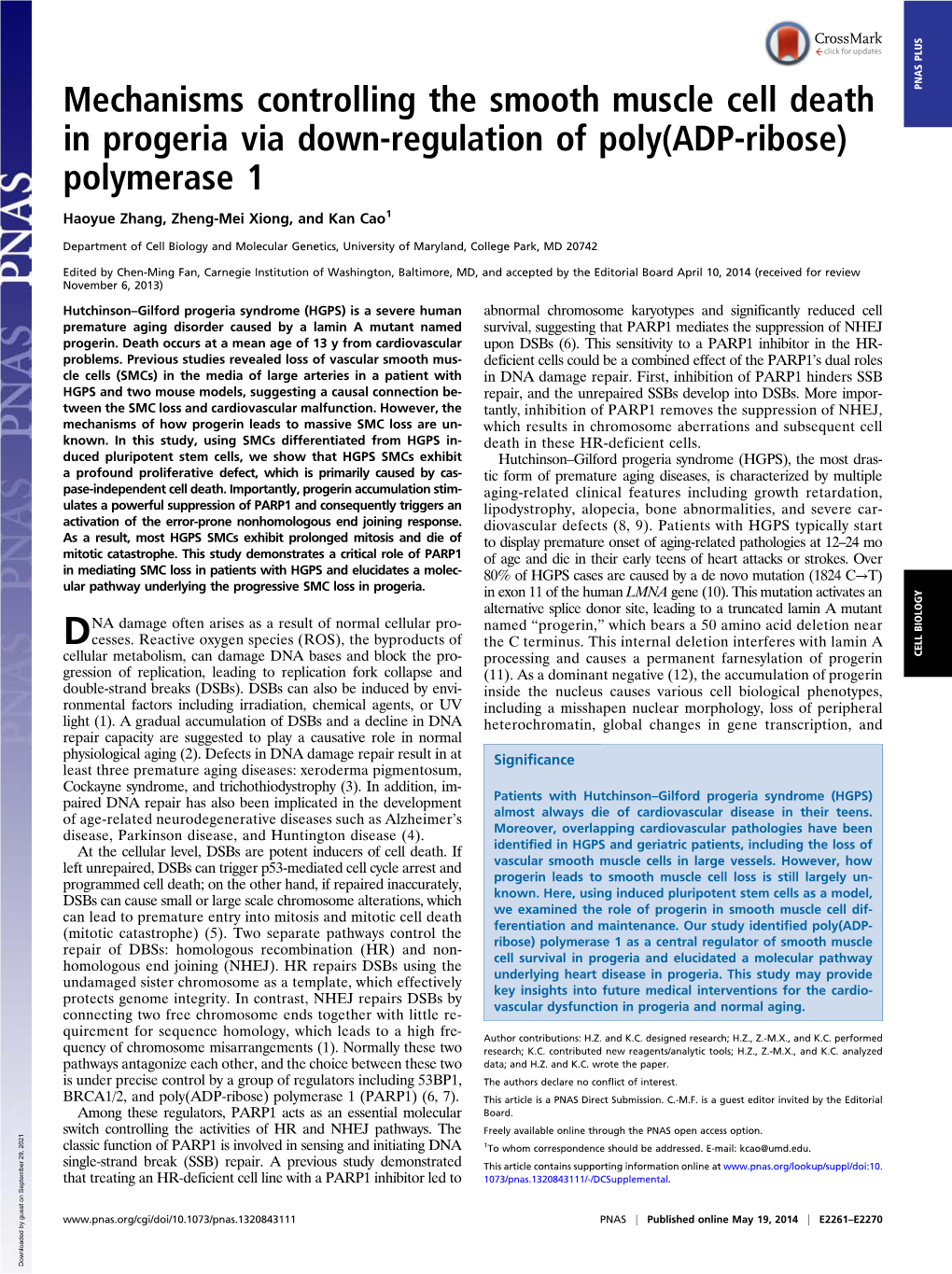 Mechanisms Controlling the Smooth Muscle Cell Death in Progeria Via