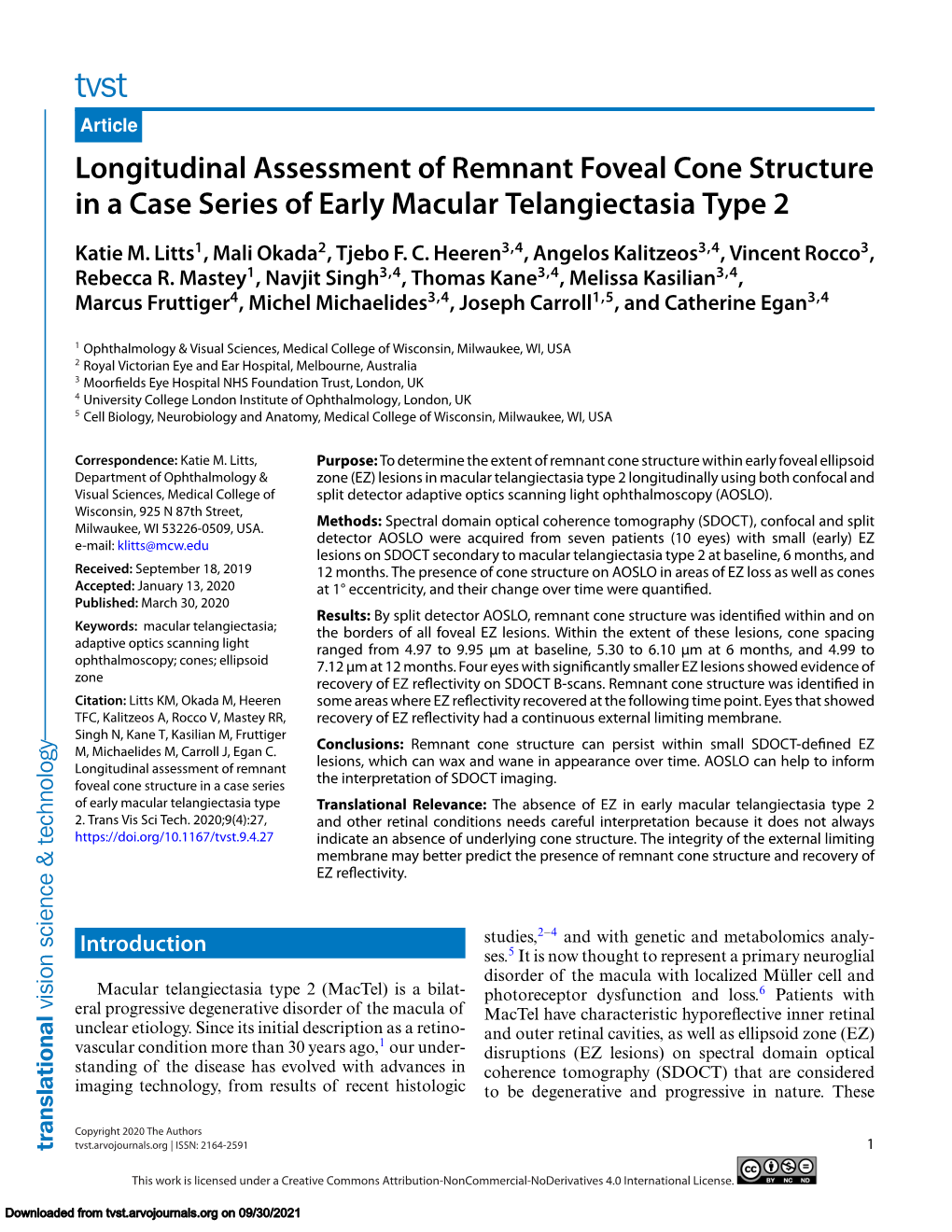 Longitudinal Assessment of Remnant Foveal Cone Structure in a Case Series of Early Macular Telangiectasia Type 2