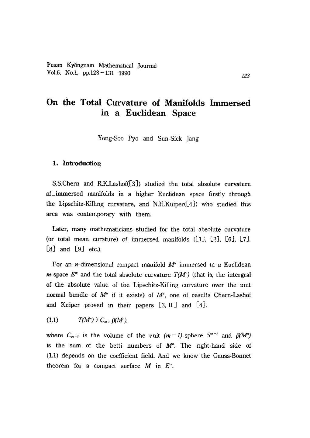 On the Total Curvature of Manifolds Immersed in a Euclidean Space