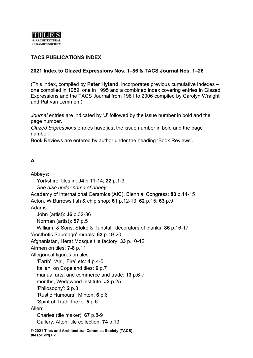 TACS Publications INDEX 2021 Final.Docx