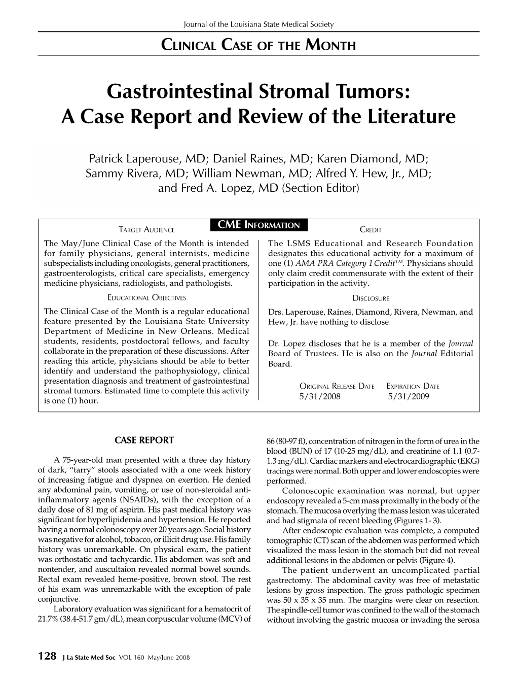 Gastrointestinal Stromal Tumors: a Case Report and Review of the Literature
